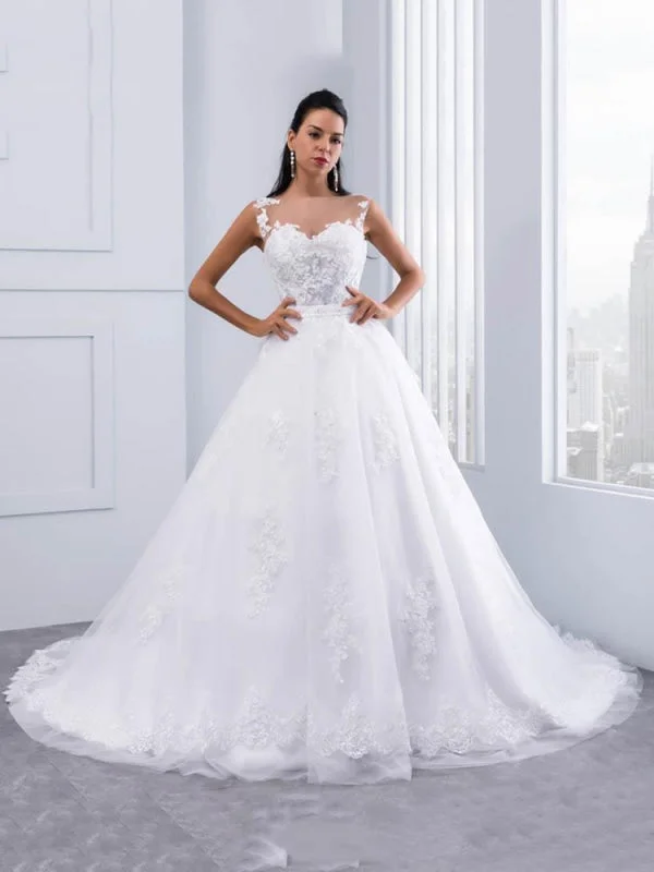 Lace Appliques Ball Gown Wedding Dresses