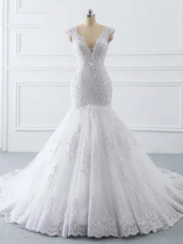 V-Neck Mermaid Lace Wedding Dresses