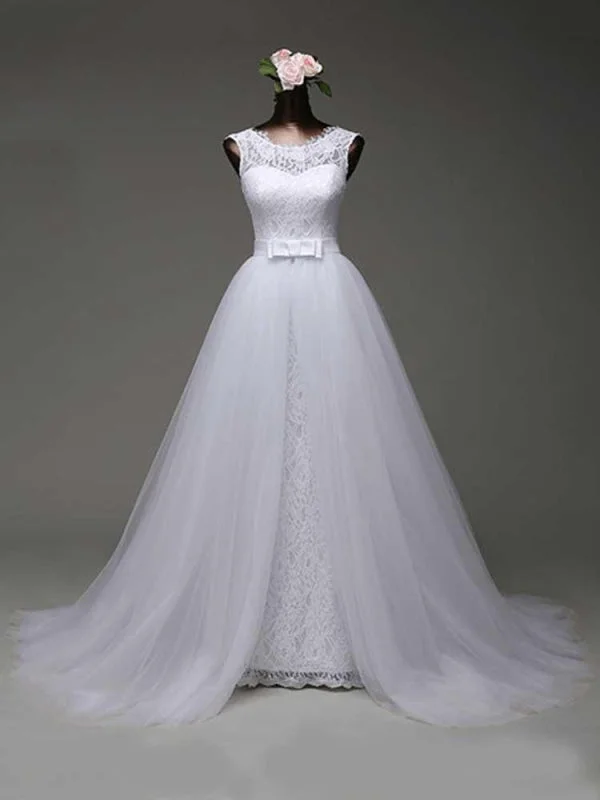 Elegant Bow Lace-Up Tulle Mermaid Wedding Dresses