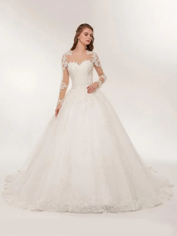 Elegant Long Sleeves Lace Appliques Wedding Dresses