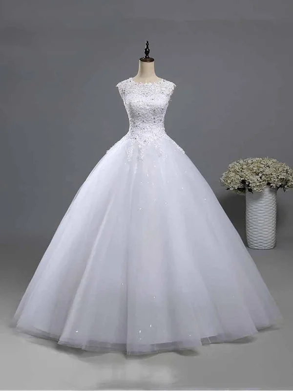 Elegant Beads Lace-Up Ruffles Wedding Dresses