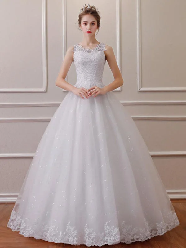 Elegant Sleeveless Lace Ball Gown Wedding Dresses