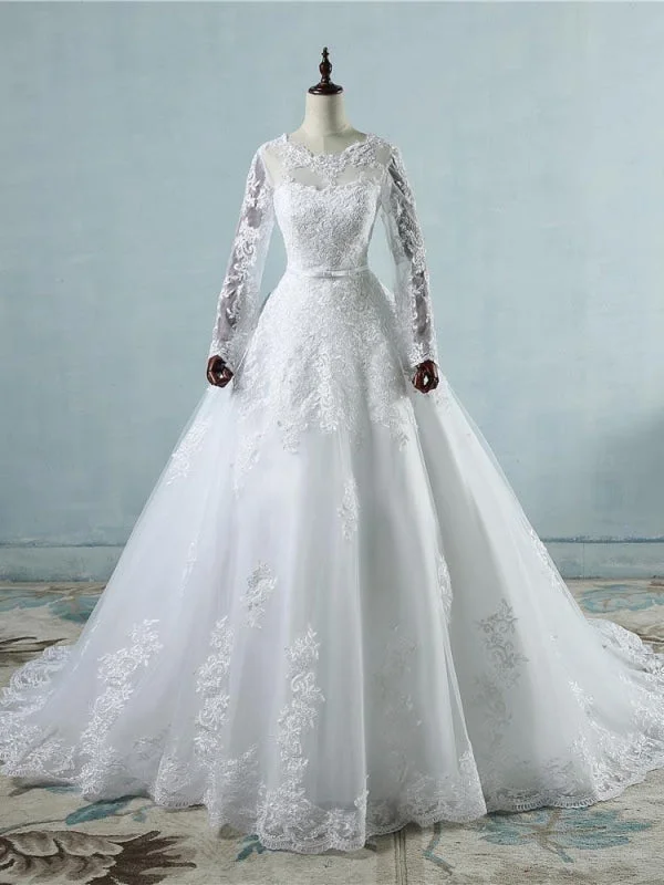 Elegant Long Sleeves Corset lace up Wedding Dresses