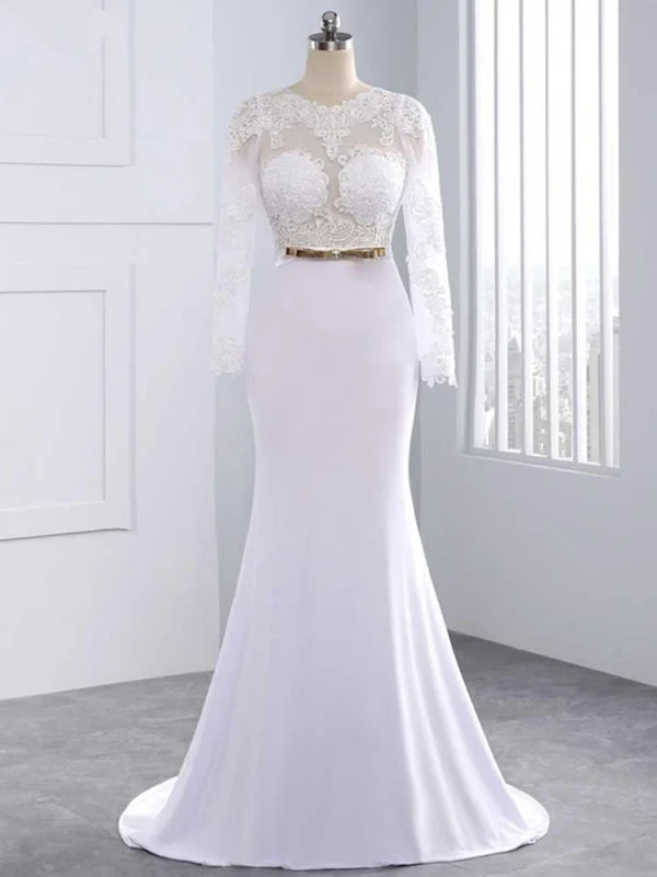 Elegant Long Sleeves Lace Mermaid Sashes Wedding Dresses