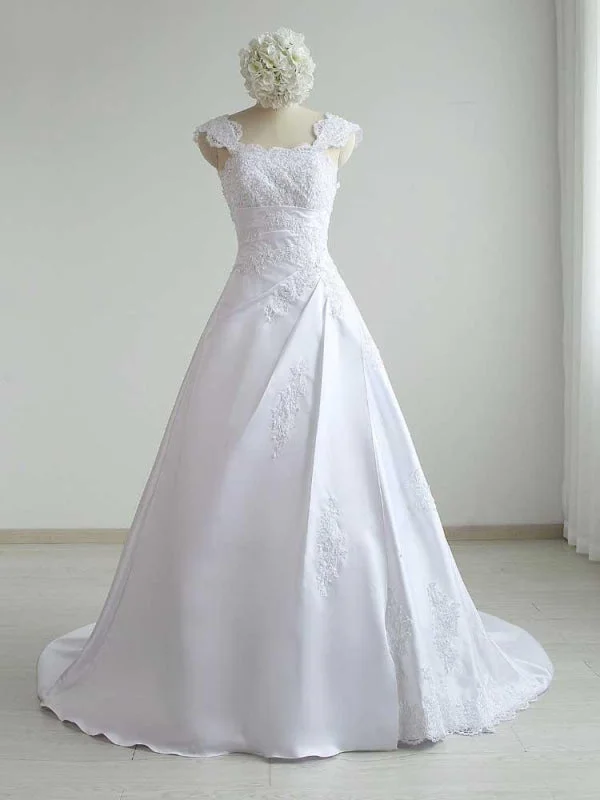 Elegant Square Lace-up Beaded A-line Wedding Dresses