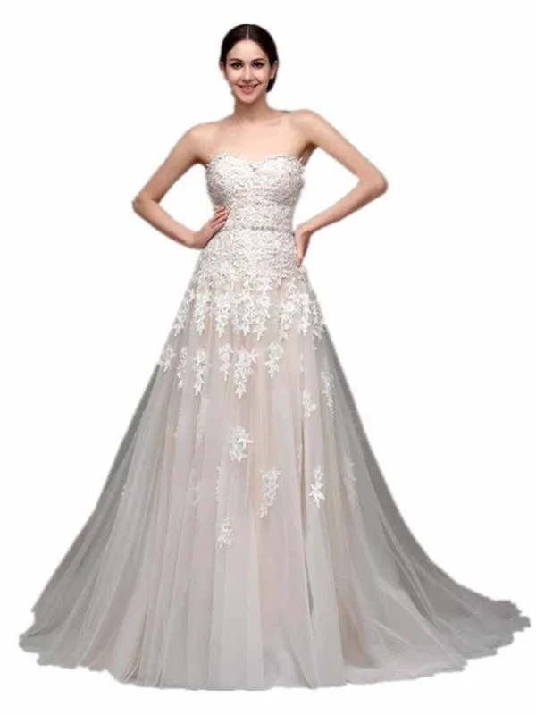 Elegant Sweetheart Beaded Lace Tulle Wedding Dresses