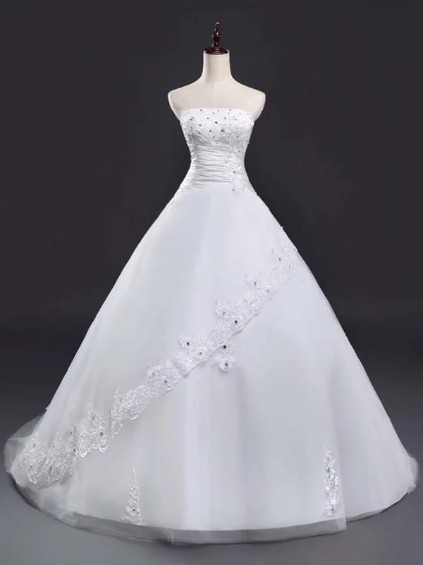 Glamorous Strapless Lace-Up Beaded Ball Gown Wedding Dresses