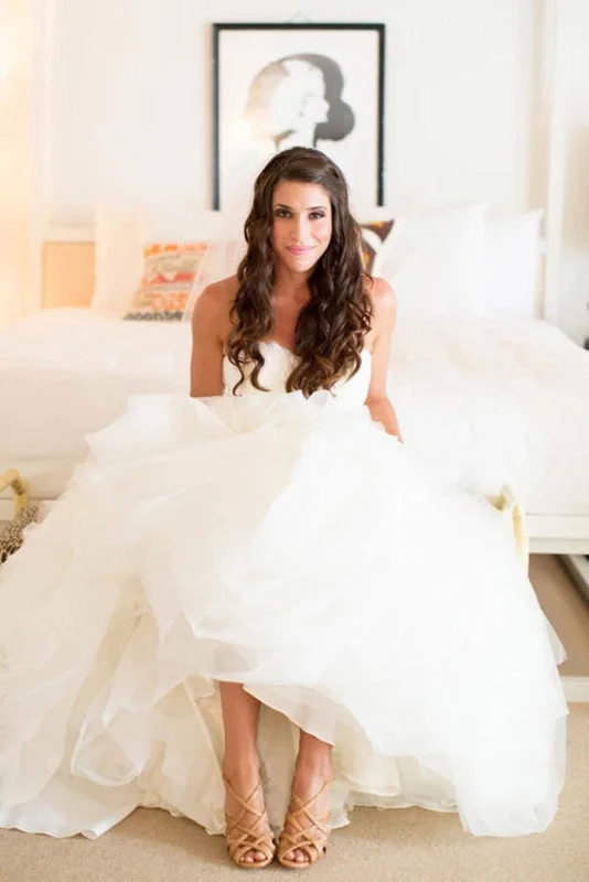 Ivory Sweetheart Long Tulle With Ruffles Beach Wedding Dress