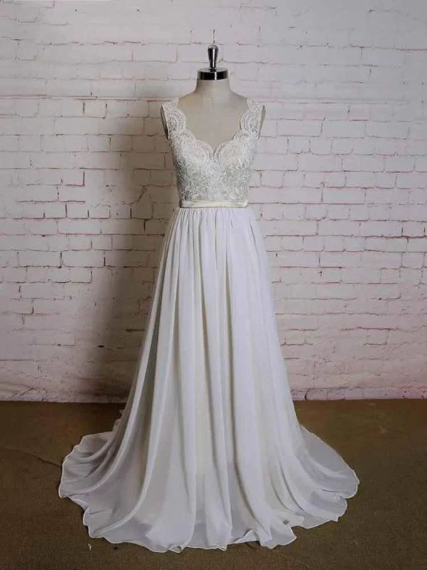 Modest Lace Chiffon A-Line Wedding Dresses