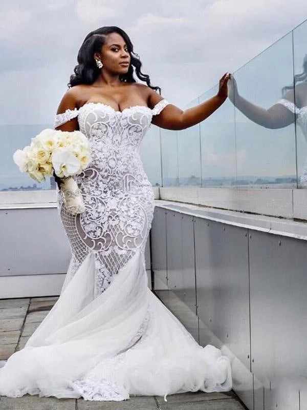 Modest Plus Size Off-the-Shoulder Mermaid Wedding Dresses