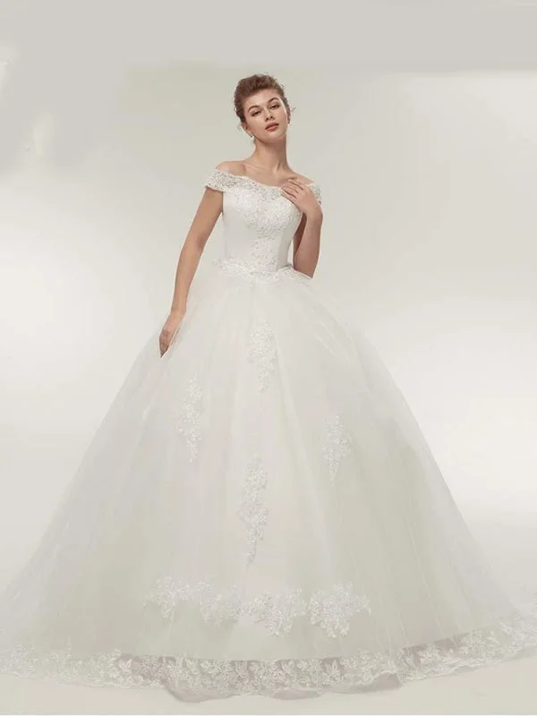 Elegant Lace-up Appliques Ball Gown Wedding Dresses