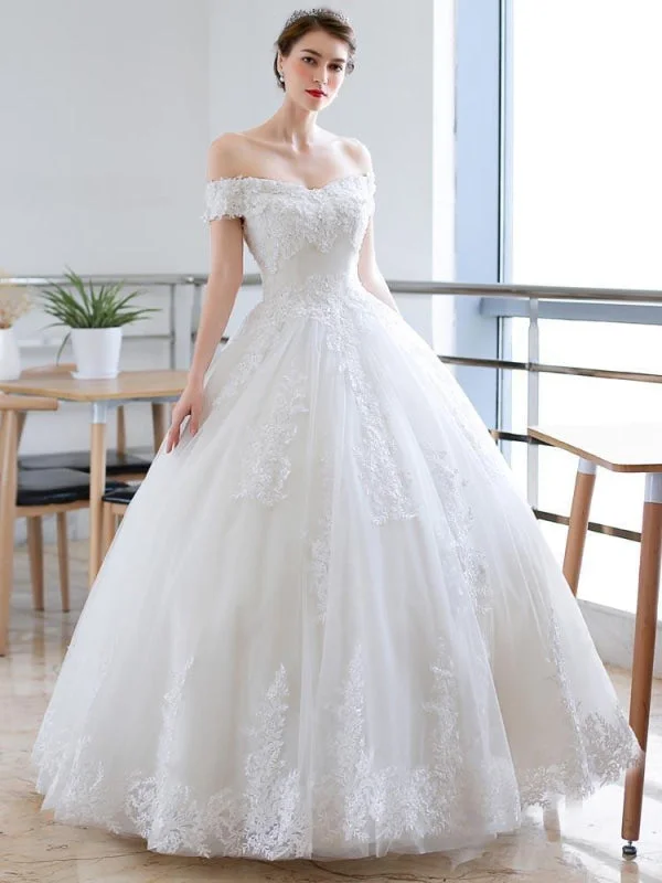 Off-the-Shoulder Lace-up Ball Gown Wedding Dresses