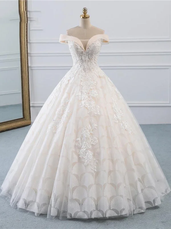 Popular Off-the-Shoulder Lace-Up Ball Gown Wedding Dresses