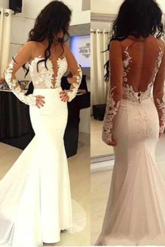 Sexy Mermaid Hot Sale Open Back Long Sleeve Wedding Dress