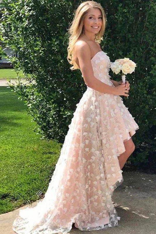 Strapless homecoming dress Cute Beach Wedding High-low Dress