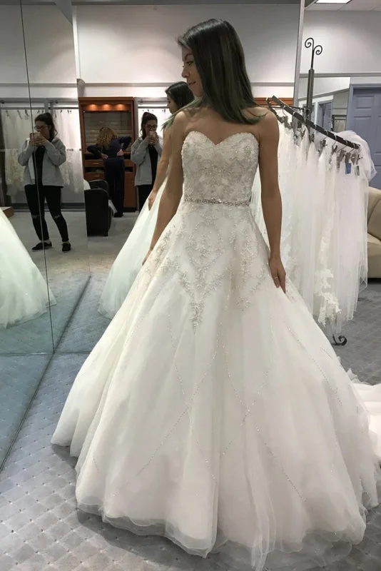 Precious Shinny Beaded Strapless Ball Gown Wedding Dress