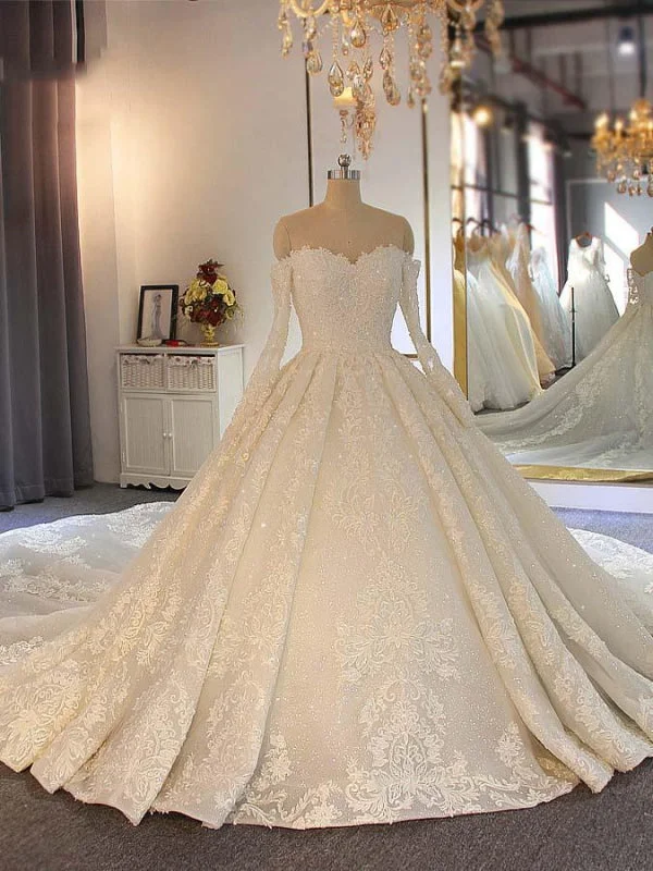 Sweetheart long sleeves Full Lace Beading Wedding Dresses