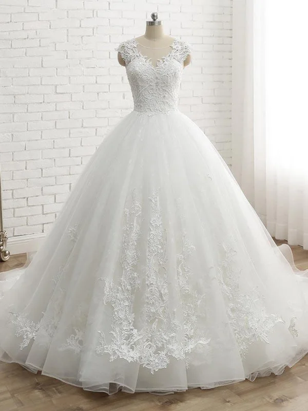 Lace-Up Tulle Ball Gown Wedding Dresses