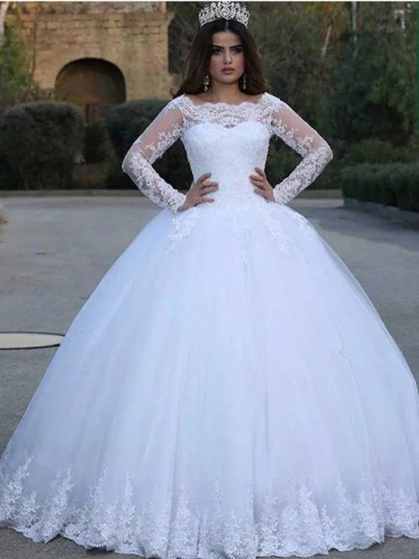 Long Sleeves Lace Appliques Wedding Dresses