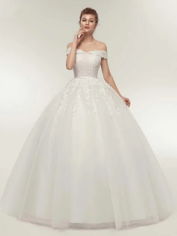 Off-the-Shoulder Lace-Up Ball Gown Wedding Dresses